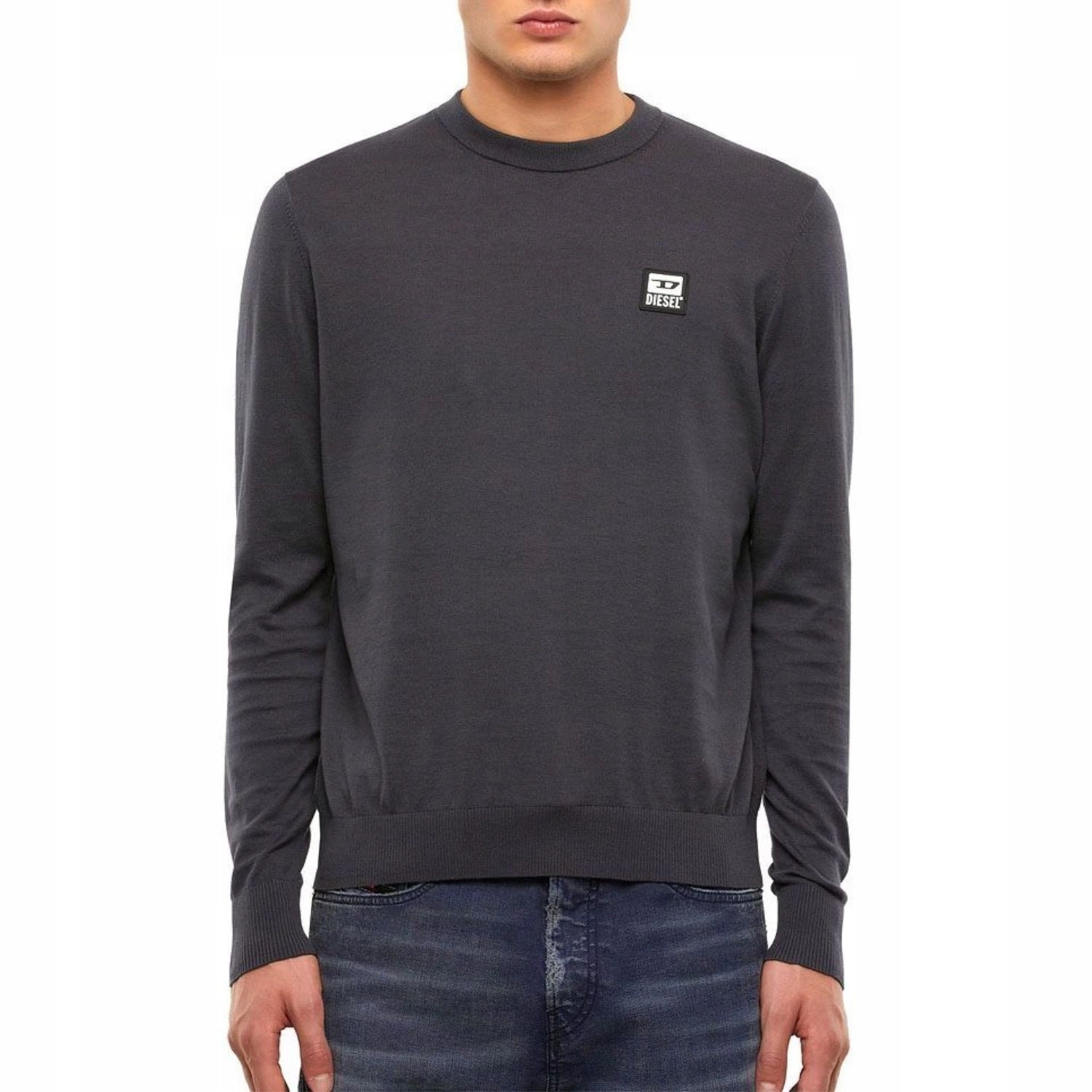 Pánský bavlněný svetr Diesel šedý, klasický, tenký s dlouhým rukávem, vel. S