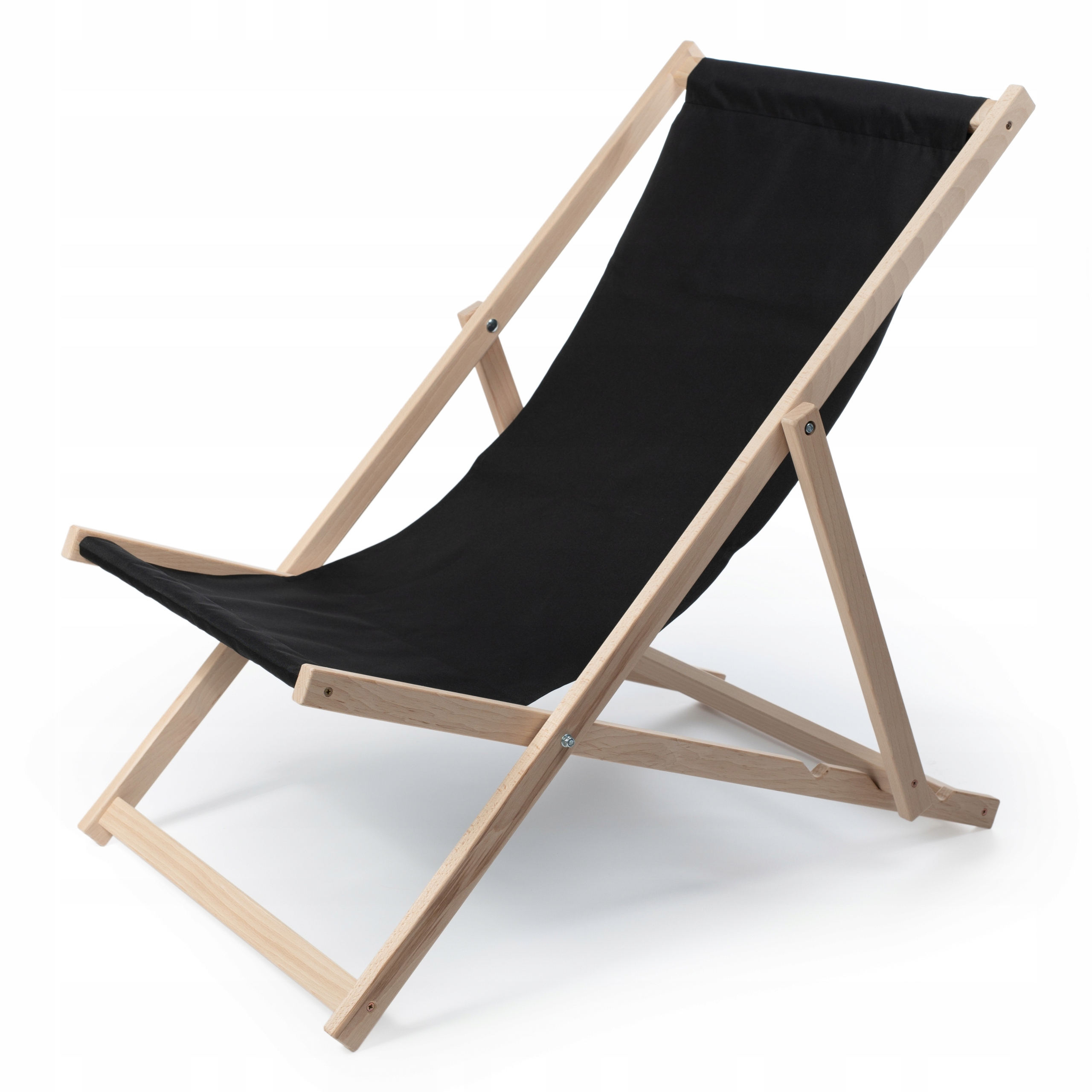Klasyczny czarny drewniany leżak ogrodowy