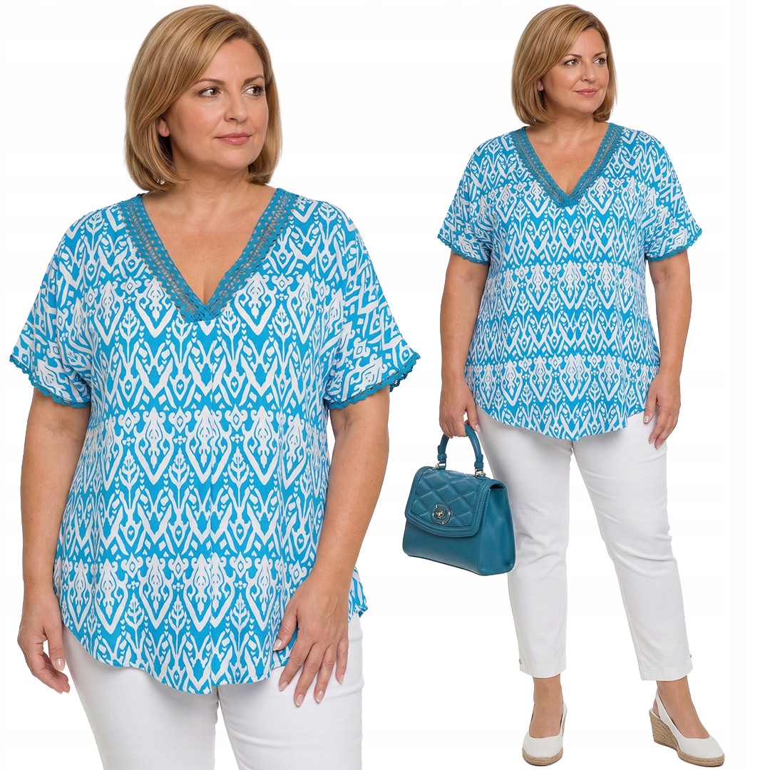 Błękitna bluzka białe plus size rozmiar 56/58