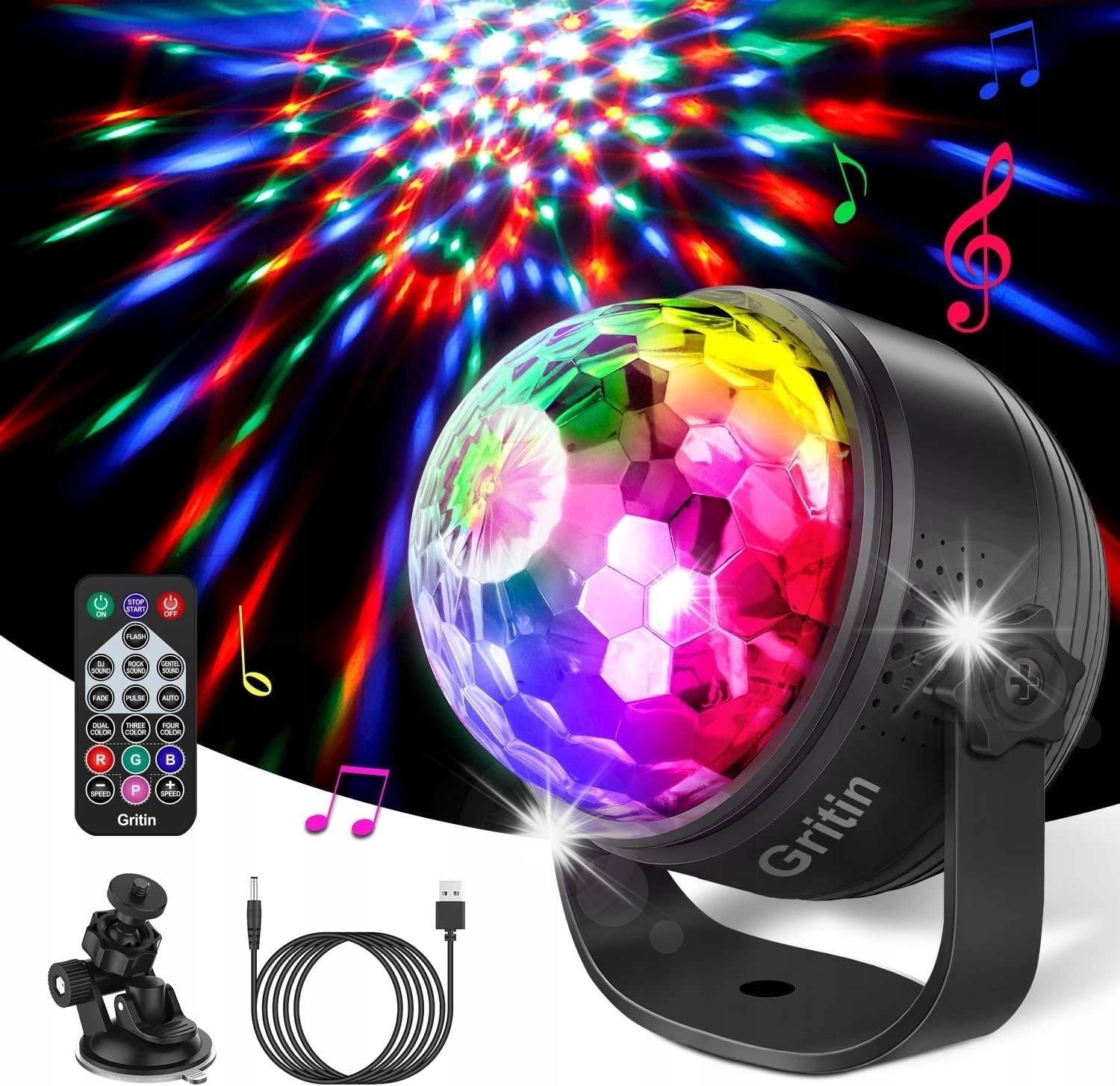 ŚWIATŁA DYSKOTEKOWE LAMPA LED PROJEKTOR RÓŻNE KOLORY OBRACANY PILOT 360°