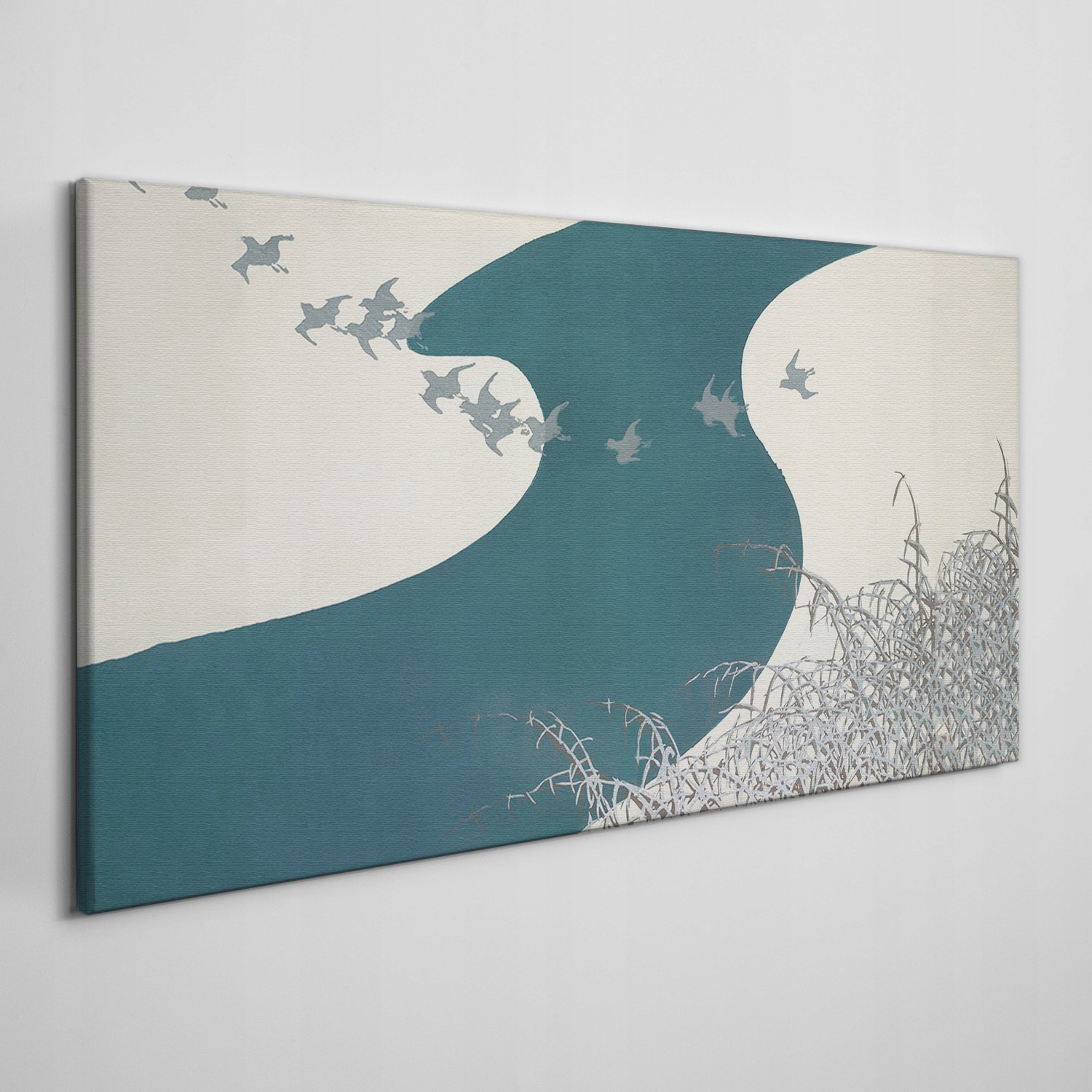 

Obraz na płótnie Rzeka zima śnieg ptaki 100x50 cm