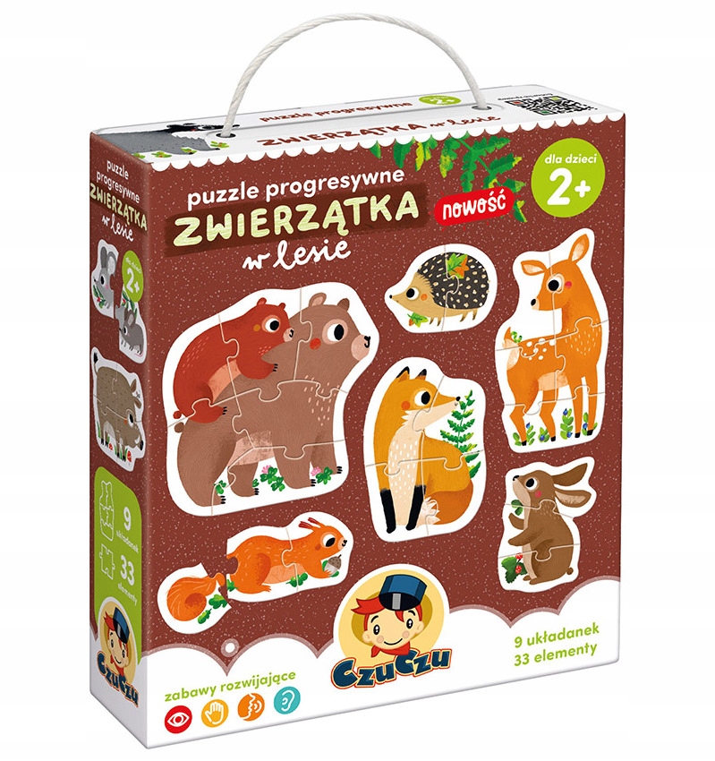 Puzzle Progresywne ZWIERZĄTKA W Lesie 9 Układanek 33 Elementy 2+ CzuCzu Kolekcja Puzzle progresywne
