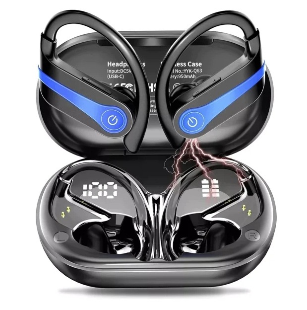 Bluetooth vezeték nélküli sport fülhallgató LED-es tokkal, fekete