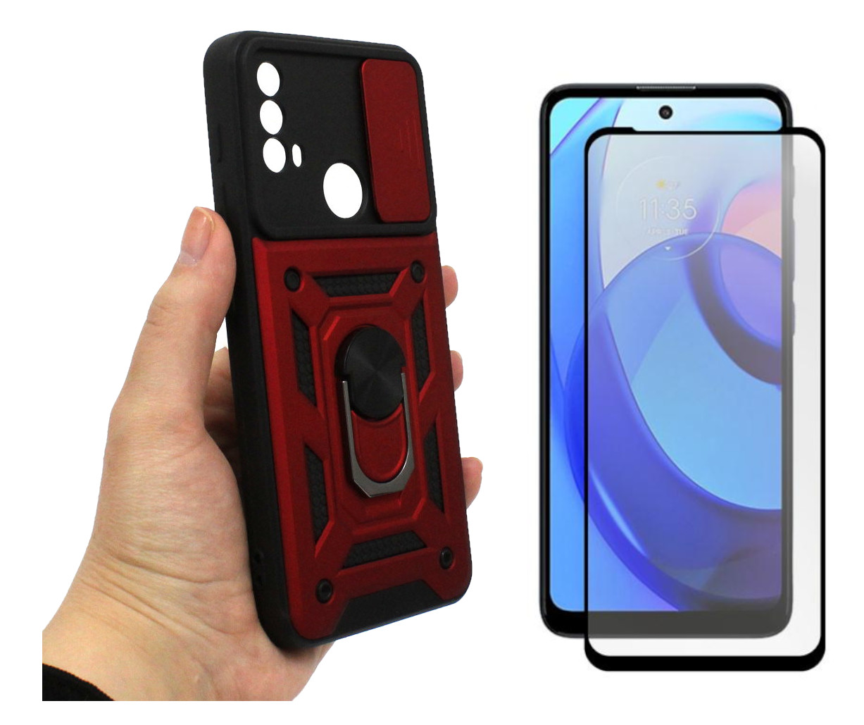 

Etui do motorola e30 e40 Camshield Ring czer+SZKŁO