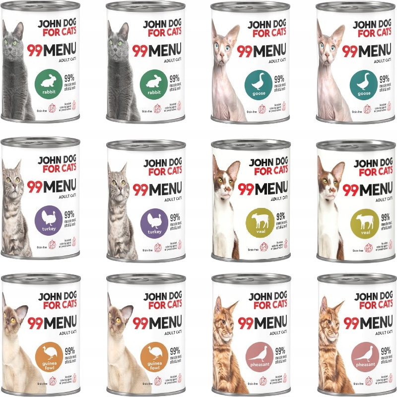 John Dog for Cats 99 Menu Karma Mokra dla Kota Mix 12x 400g Bezzbożowa