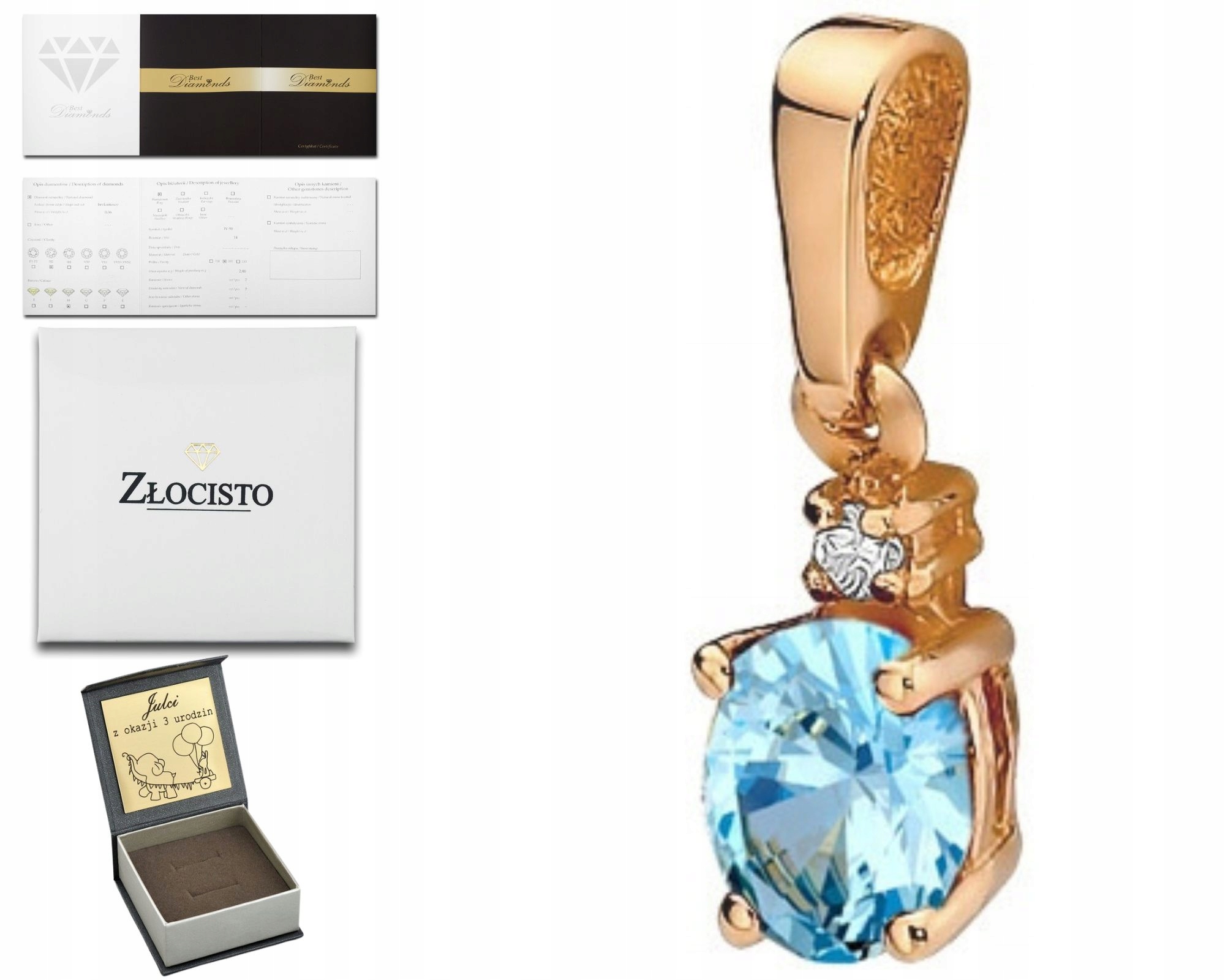 Růžové Zlato Přívěsek Přívěsek Briliant A Topaz