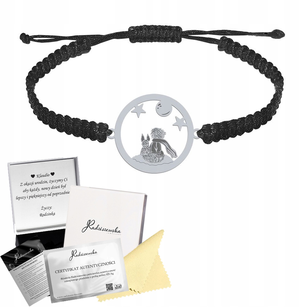 Stříbrný náramek Malý princ Liška Makramé 925 Dárek Gravírování Bonus