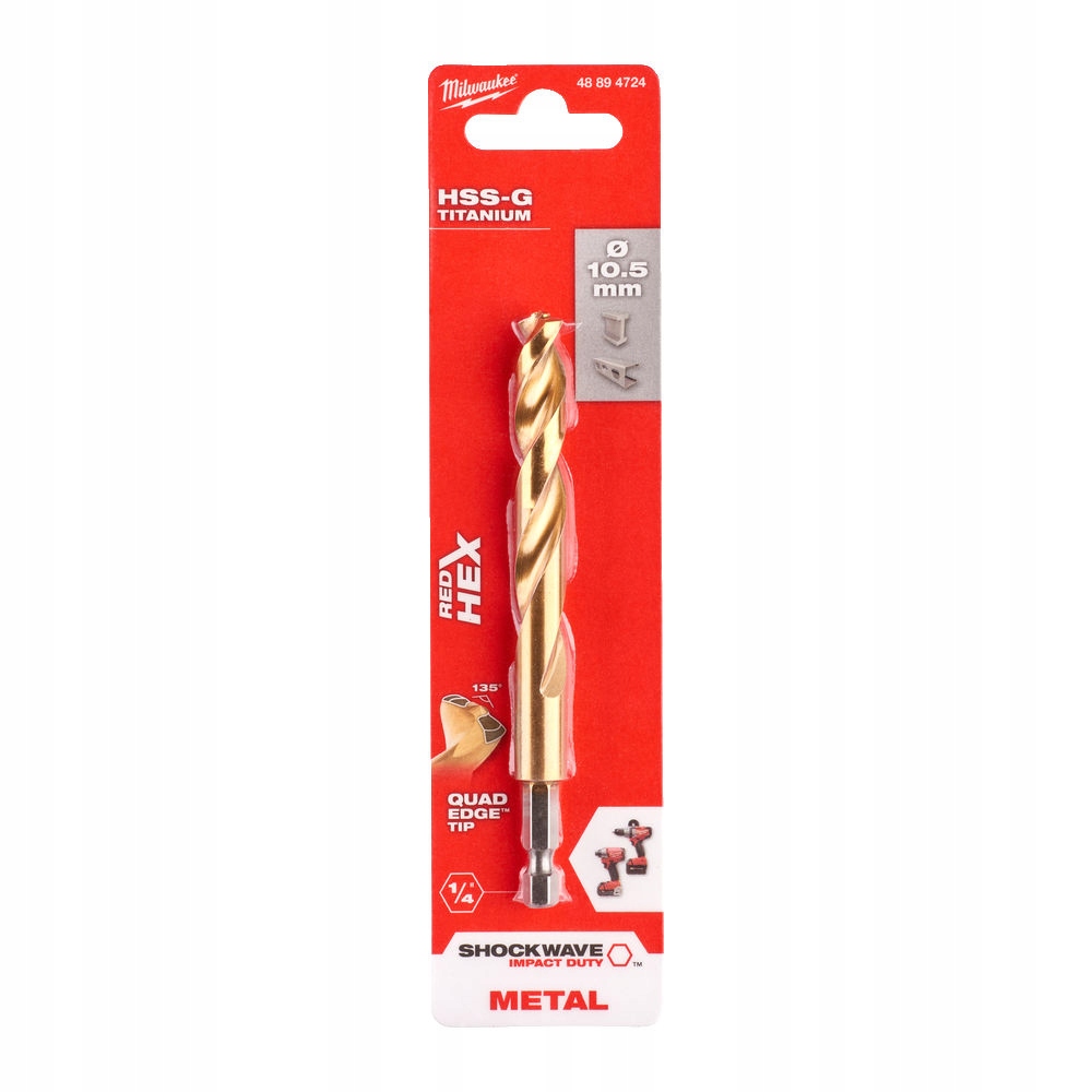 

Milwaukee Wiertło Do Metalu Hss-g Red Hex TiN 10,5