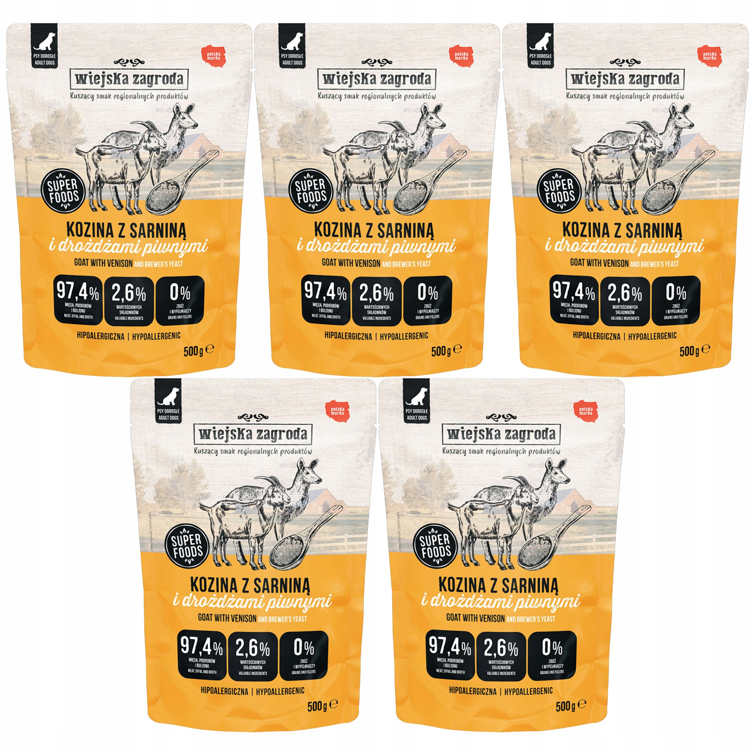 Levně Wiejska Zagroda krmivo pro psy Kozina se srnkou 5 x 500 g