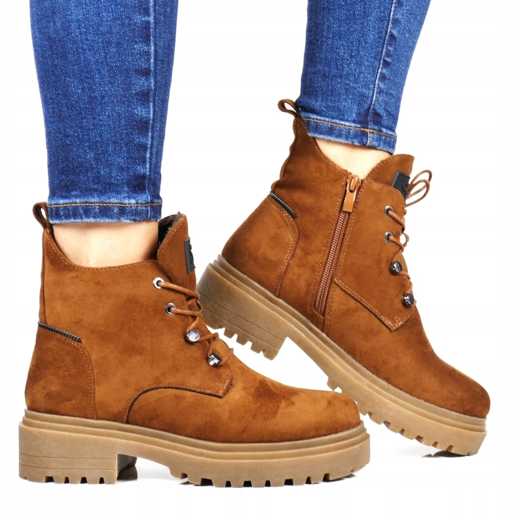 iButy Trapery Kotníkové Boty Na Traperové Podrážce Camel