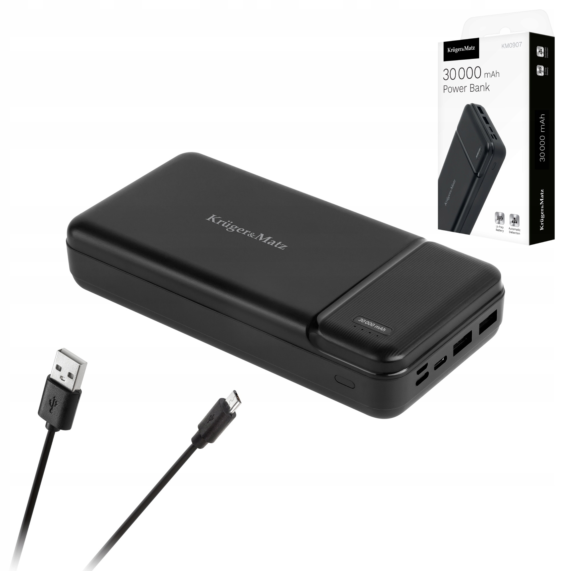 Power bank 30000mAh 2xUSB Usb-c kabel KrugerMatz