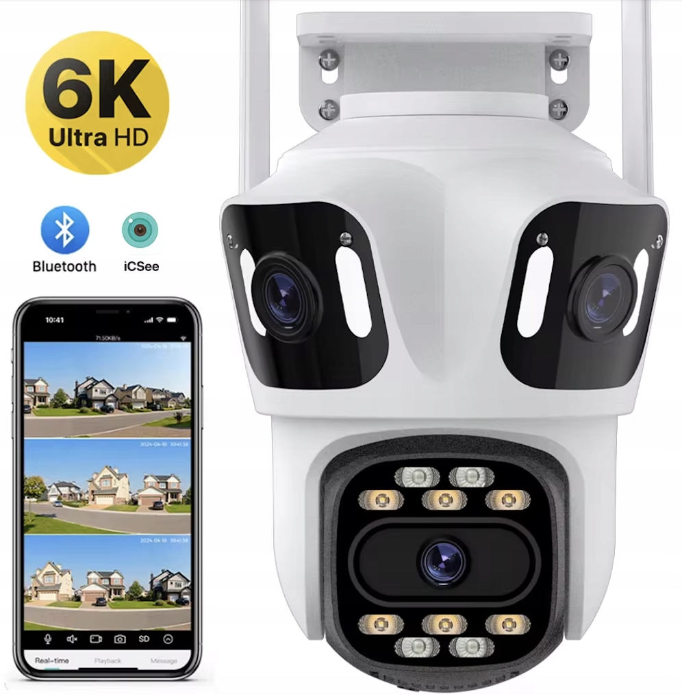 Kamera Ip 12MP 6K Wi-Fi Zewnętrzna kamera Ptz z trzema ekranami