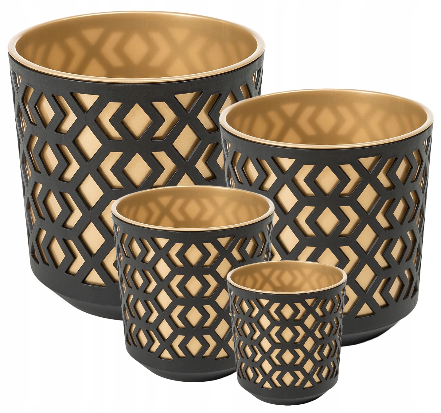Zestaw 4 Doniczek Aztek śr. 14cm/19,5cm/25,5cm/29cm Czarny/złoty Lamela