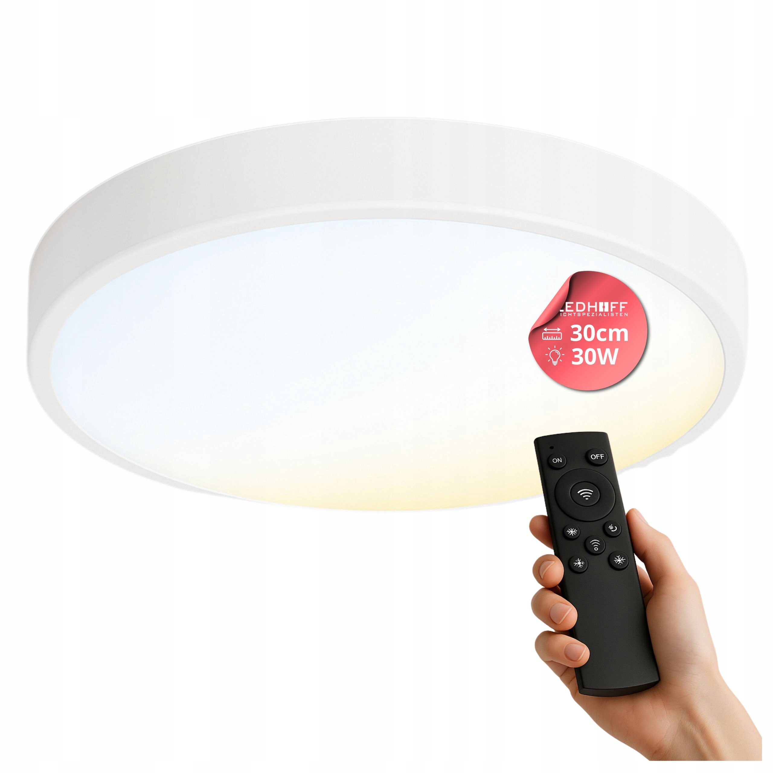 Plafon Led z Pilotem Lampa sufitowa Ściemnialna 30cm mała Biała okrągła
