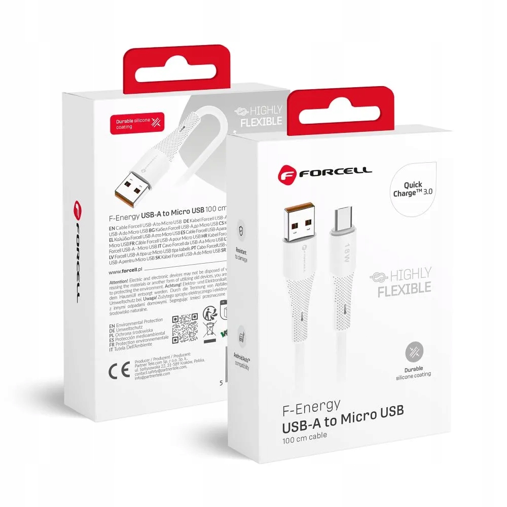 Kabel Usb A Micro Usb 1M 18W Silikonový Forcell F-energy QC3.0