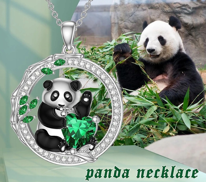 Naszyjnik Dziecięcy Srebrny Miś Panda Serduszko Cyrkonie Marka Inna marka