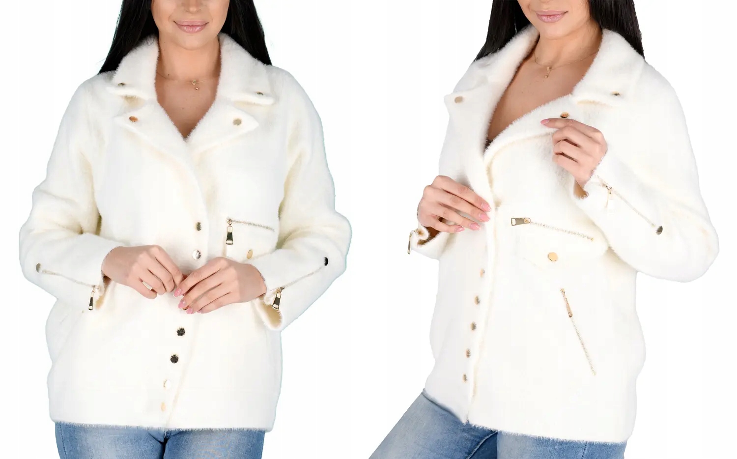 Kurtka Alpaka Ciepła Miękka Przejściowa z Wełną Vaston Biała