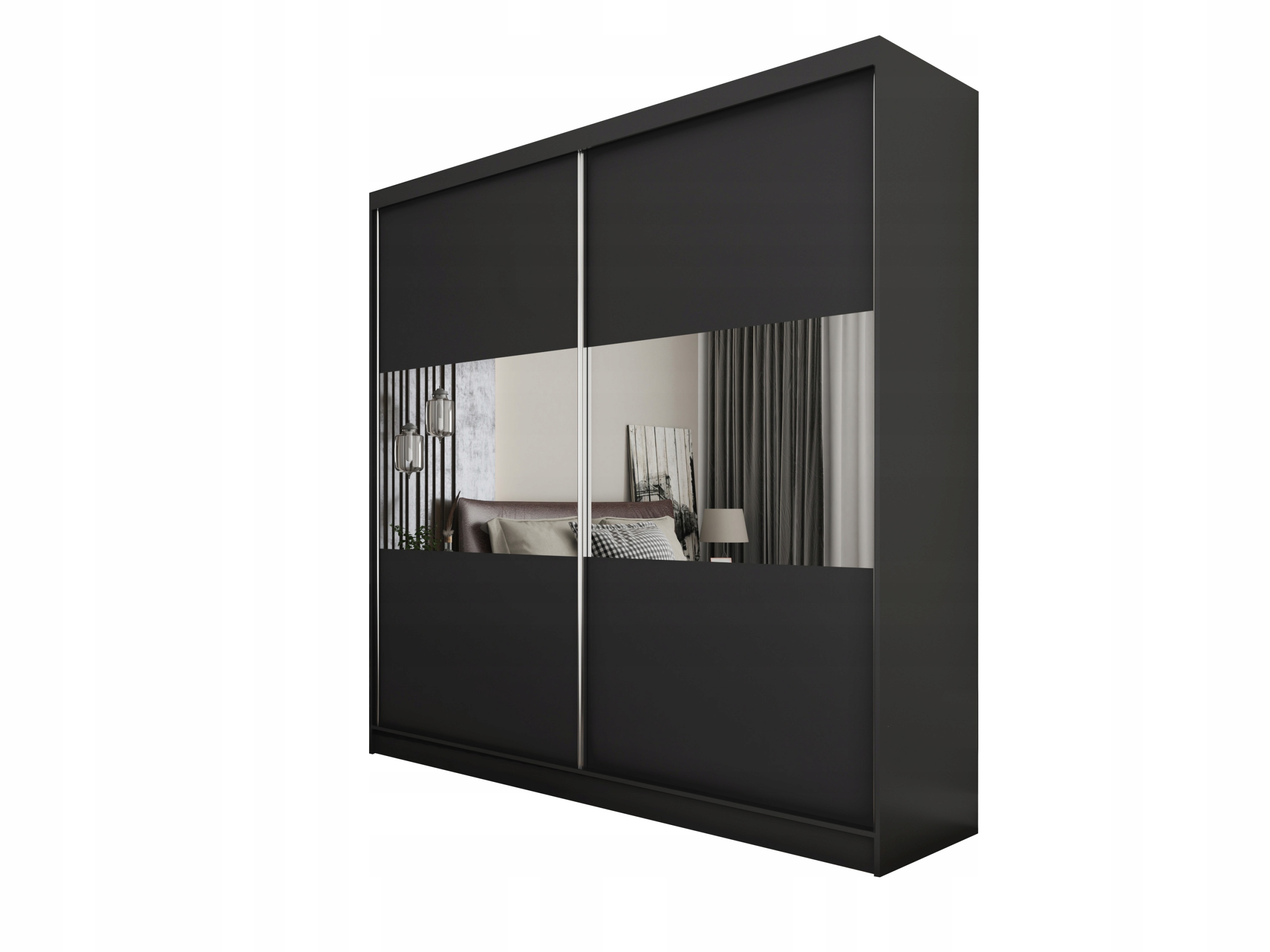 Skříň Rosalia 200 cm se zrcadlem Skříň Dvoudveřová Černá