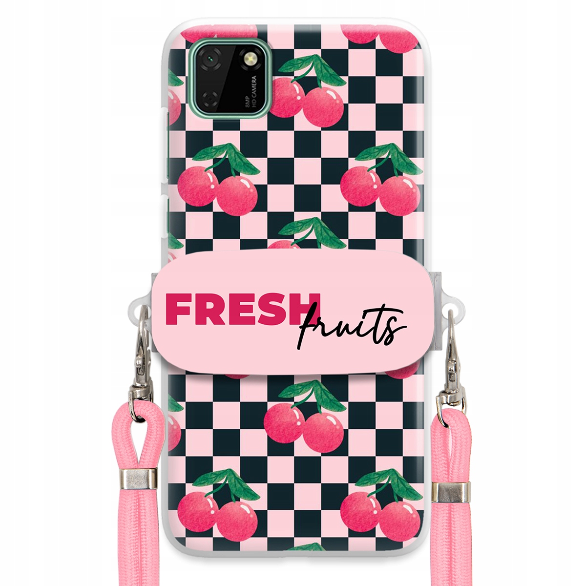 Puzdro pre Huawei Y5P Vodítko Pink Crossbody držiak šachovnice Fresh Fruits