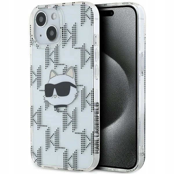 Pouzdro Karl Lagerfeld Choupette Head & Monogram iPhone 15 14 13, průhledné