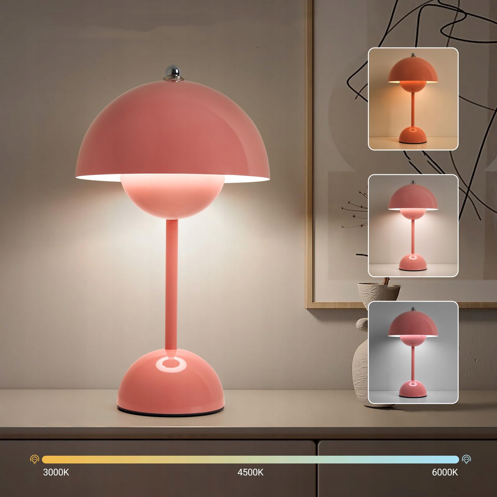 LAMPA STOŁOWA LED NA BATERIE LAMPKA NOCNA LED PRZYCIEMNIANIA DOTYKOWE Kolor odcienie różowego