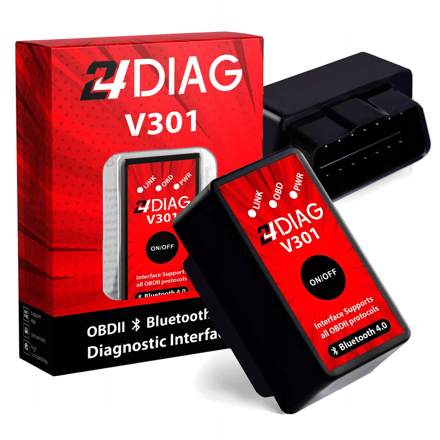 INTERFEJS DIAGNOSTYCZNY ELM327 SKANER OBD2 BLUETOOTH DPF UNIWERSALNY PL Marka 24Diag