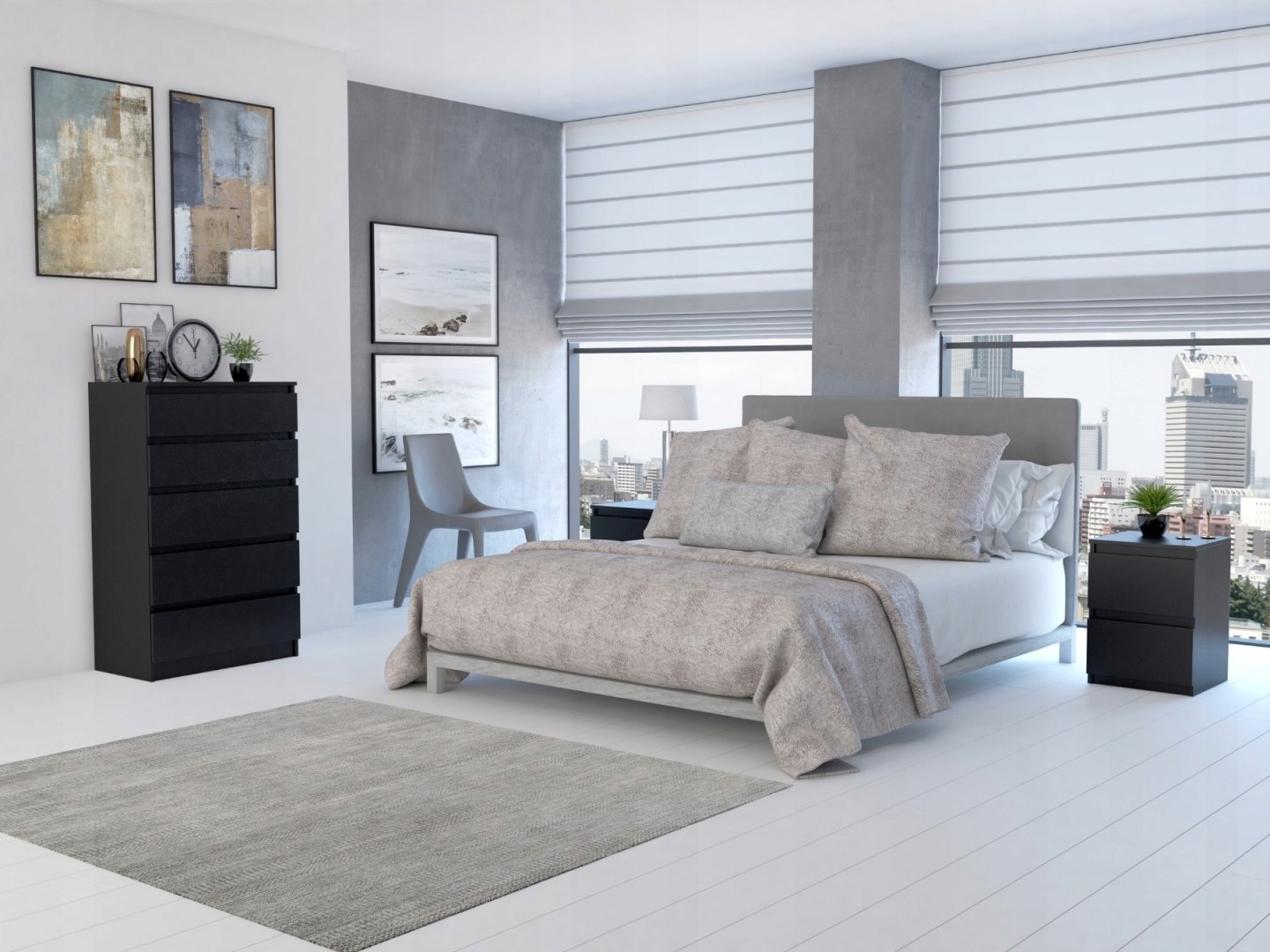 SZAFKA STOLIK NOCNY MALWIN M2 - CZERŃ Marka Meblowapaczka