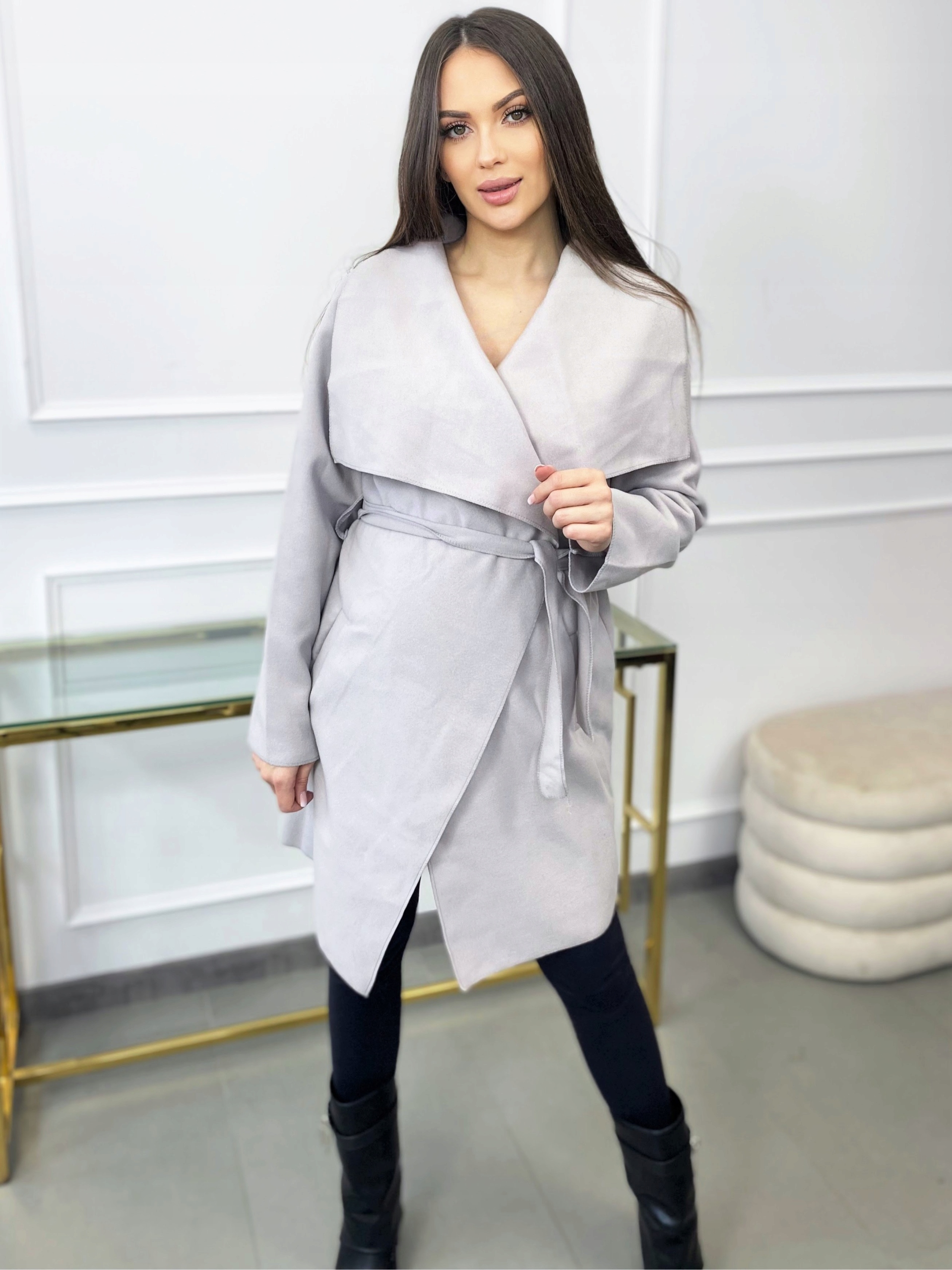 NOWOCZESNY PŁASZCZ FLAUSZ S M L XL FLAUSZOWY KOLOR Kaptur bez kaptura