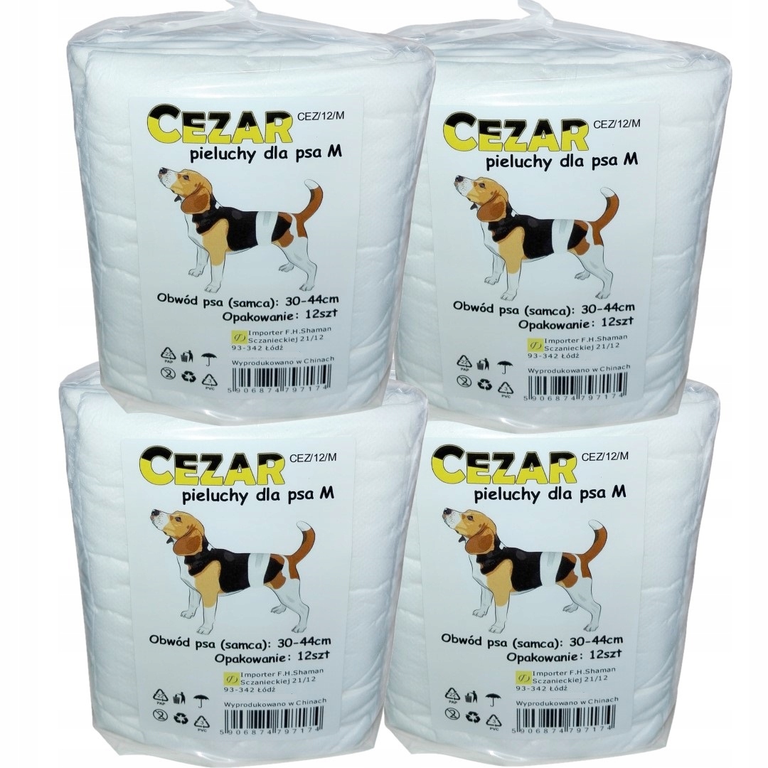 Cezar Pampersy pieluchy dla psa samca M 4 x 12 szt. (obwód 30-44 cm)