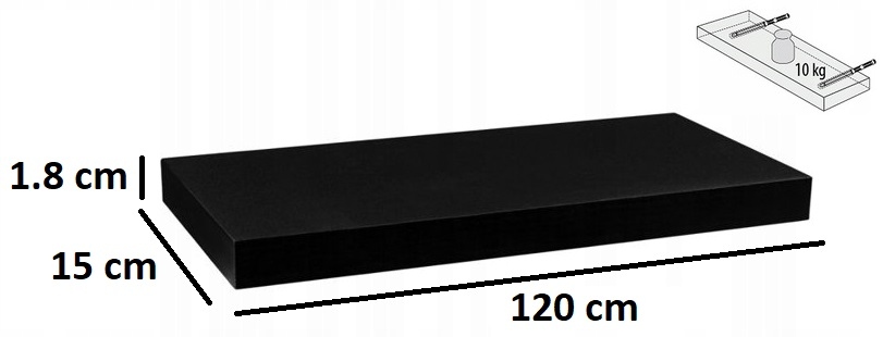 PÓŁKA ŚCIENNA WISZĄCA CZARNA 120CM REGAŁ MONTAŻ Kod producenta 3790