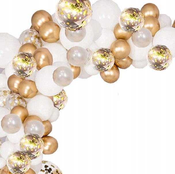 

Balony Białe Złote konfetti Girlanda z taśmą Łuk