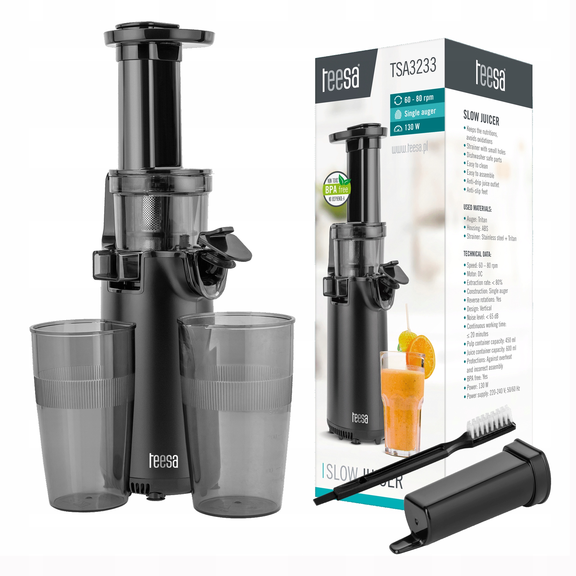 Vertikální pomalý odšťavňovač Teesa TSA3233 130 W