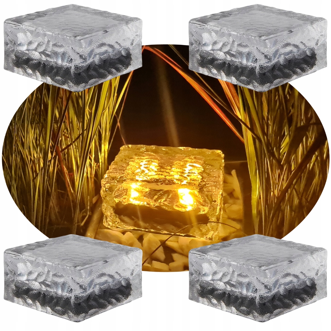 Solárna lampa s nájazdovou sklenenou kockou 4 ks Led