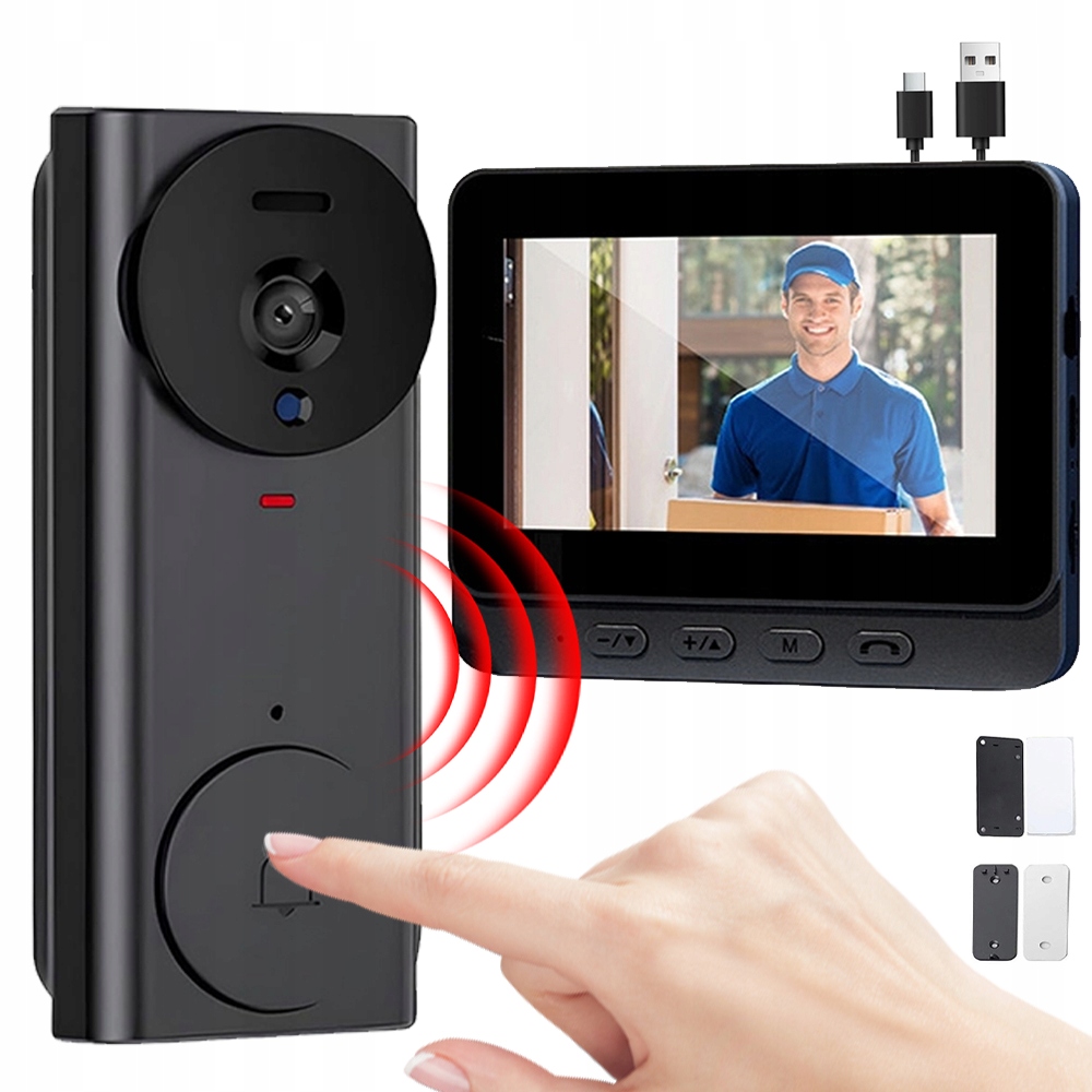 Videodomofon Bezdrátový Video Domofon Sada Zvonek S Kamerou Obrazovka 4.3