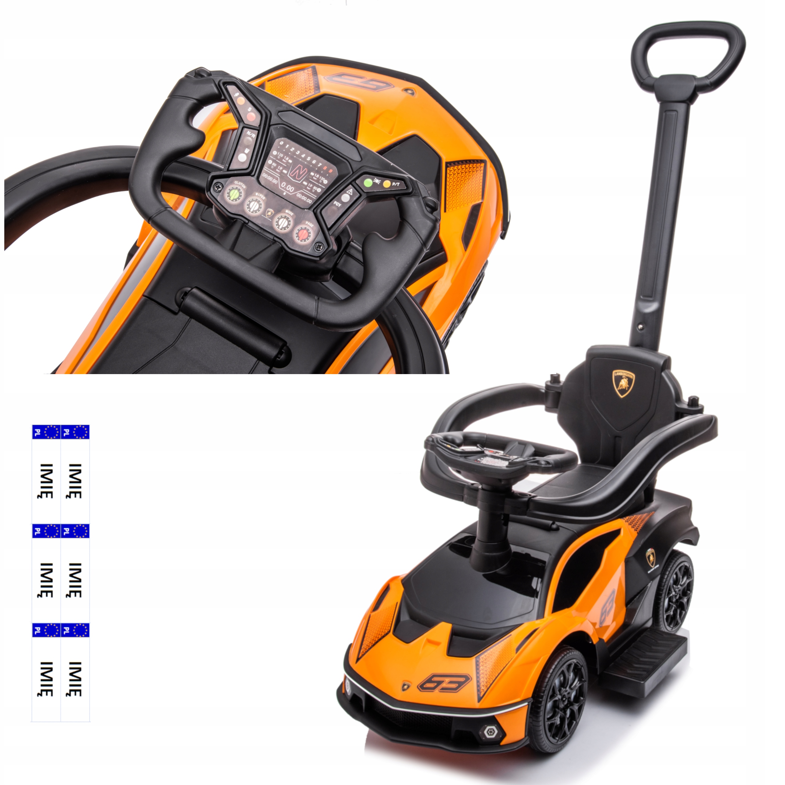 Jeździk Pchacz Lamborghini 3w1 Autko Samochodzik Sziedzisko Ekoskóra