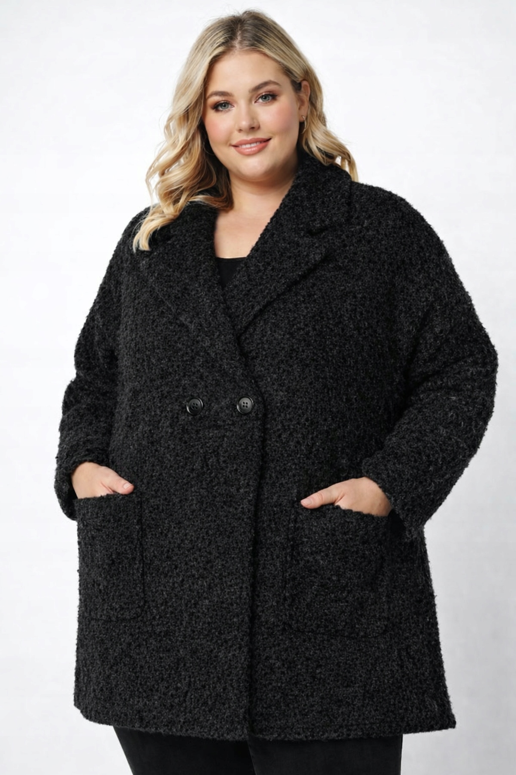 Dámský kabát Plus Size italský Viskóza měkký se zapínáním 54 56 7XL 8XL 001
