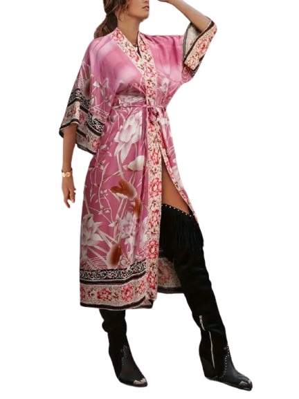 Tenký Dlouhý Župan Na Léto, Volné Kimono, Růžový Župan, Viskóza