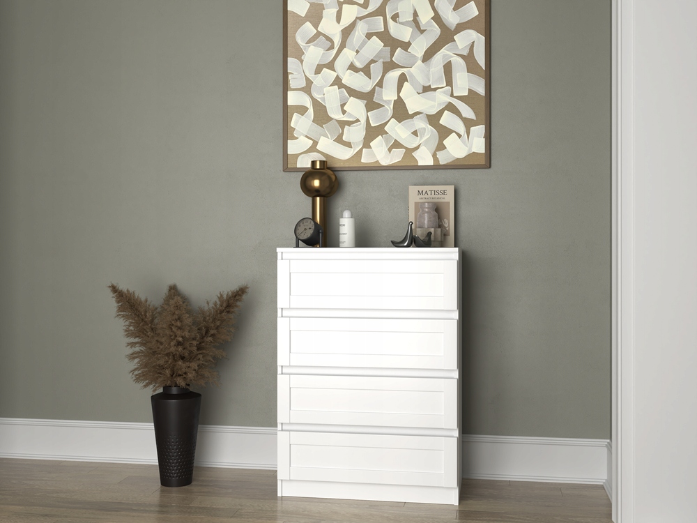 NOWOŚĆ KOMODA 70 BIEL RAMKI REGAŁ SŁUPEK MDF+HDF Szerokość mebla 70 cm