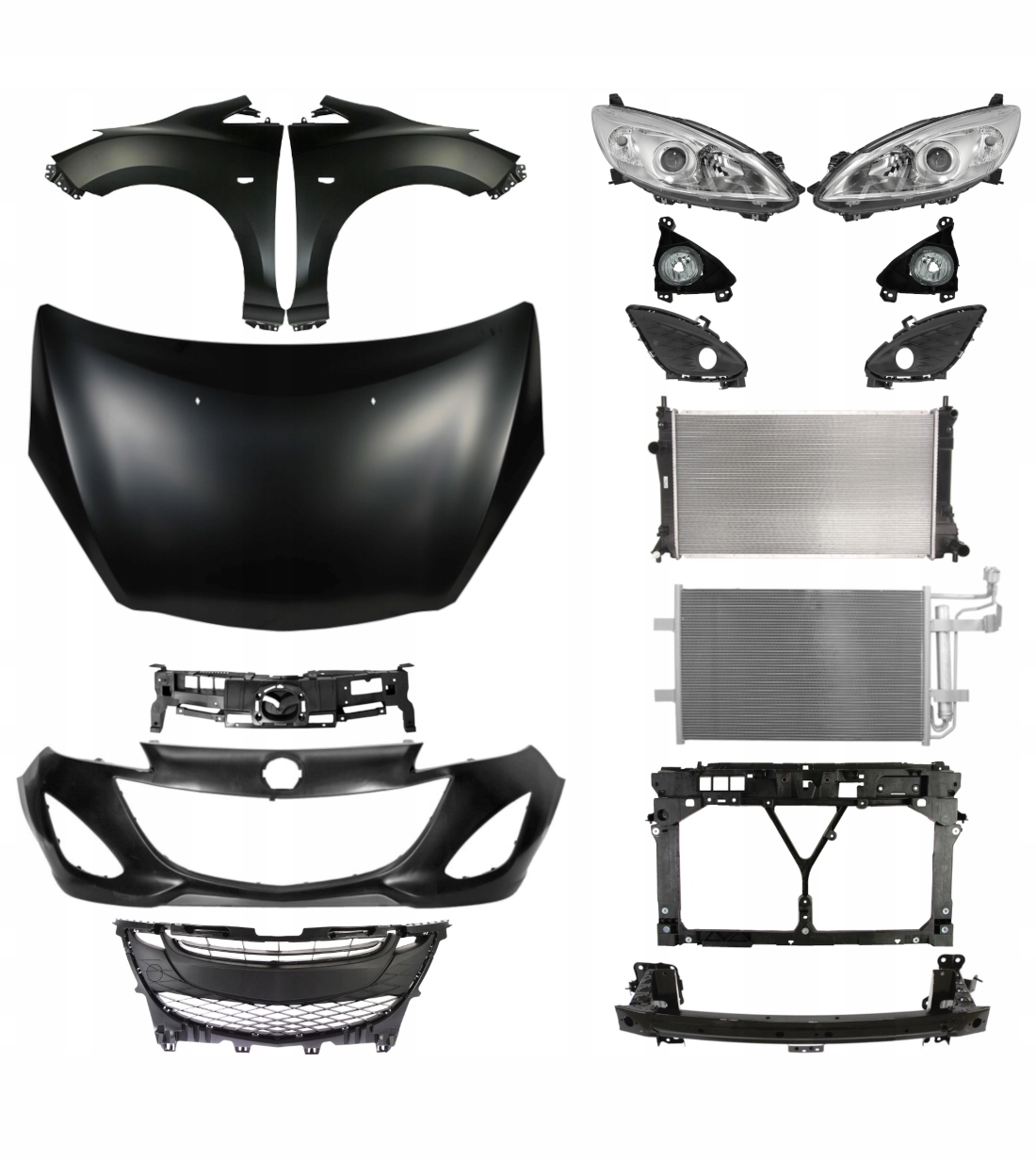 Mazda 5 10-17 Maska Zderzak Błotnik Pas ZESTAW CZĘŚCI