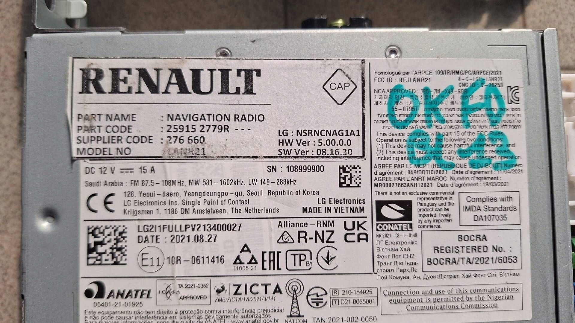 RADIO player navigation RENAULT MEGANE V E-TECH 259152779R