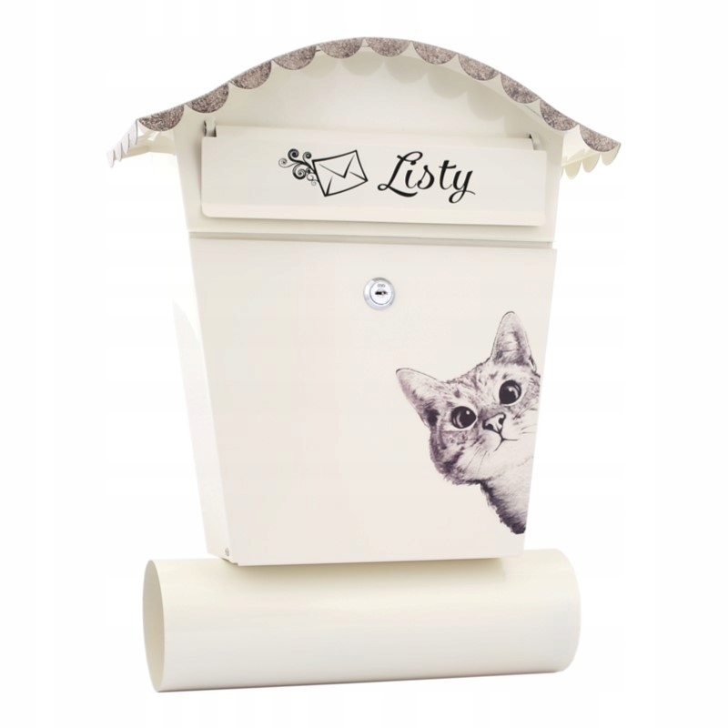 Aqbau bílá poštovní schránka s ručně malovaným vzorem Kočka2 tuba