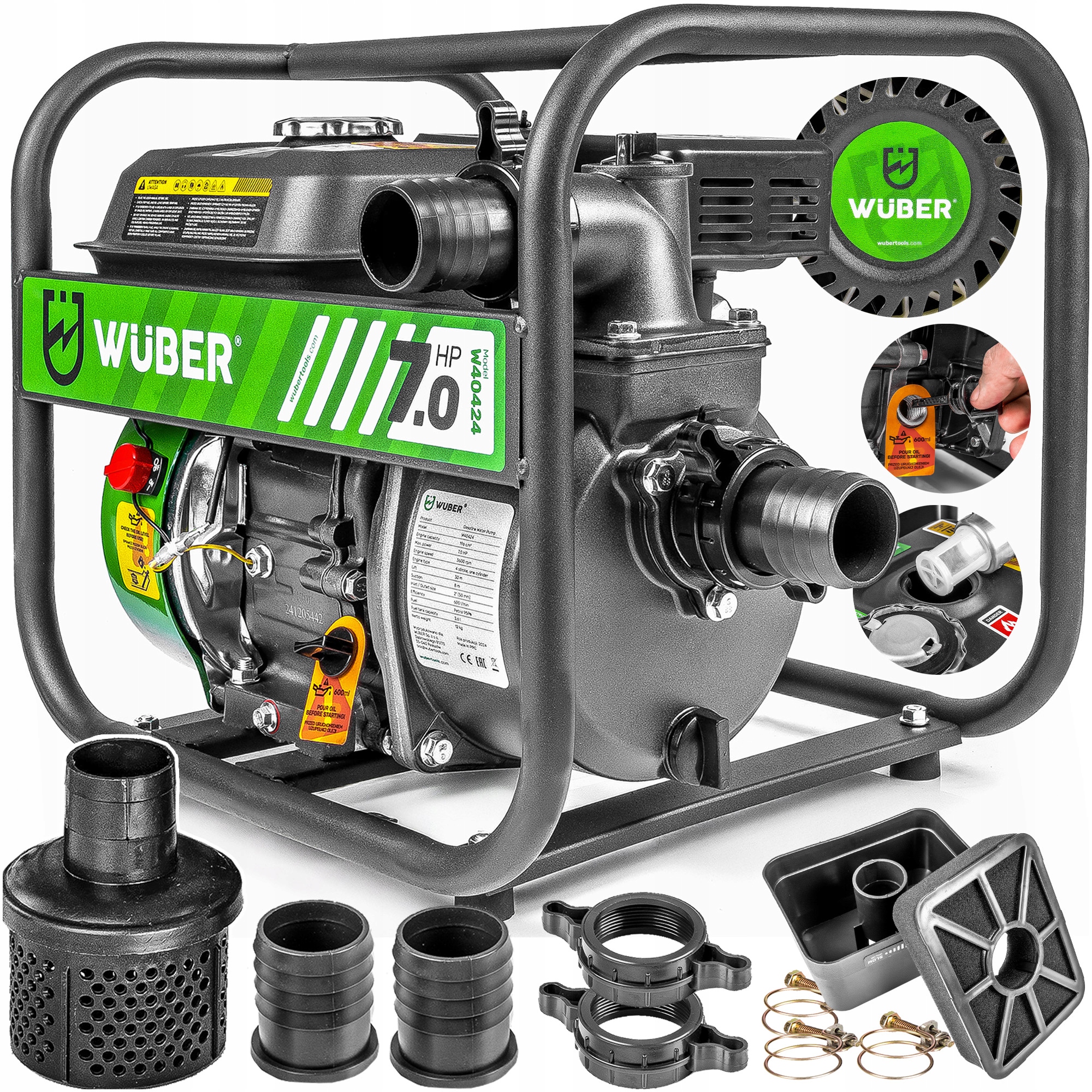 Motopompa Pompa Spalinowa 2"DO Wody Czystej Brudnej 7KM Mocna Solidna Wuber