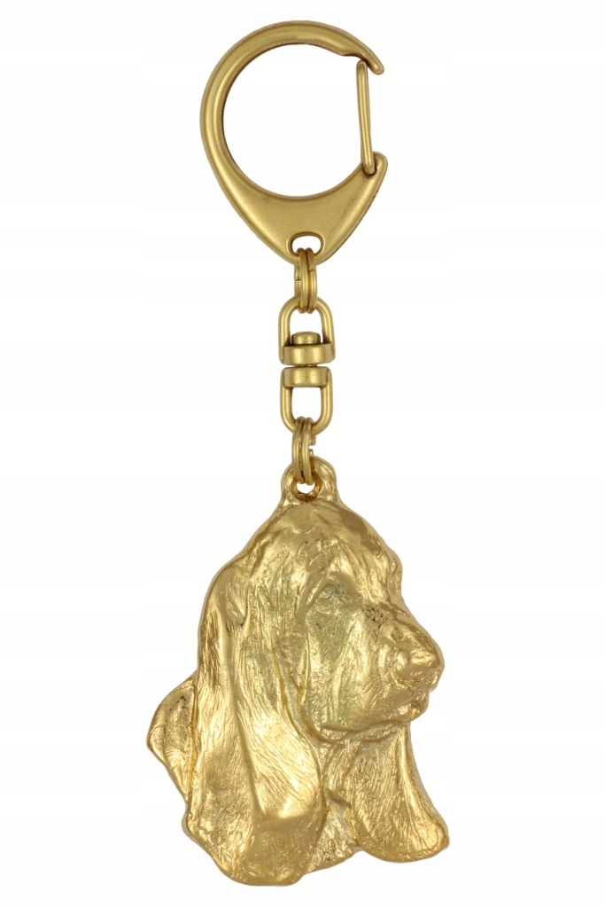 Basset Hound pozlacený přívěsek na klíče se psem, exkluzivní přívěsek na klíče