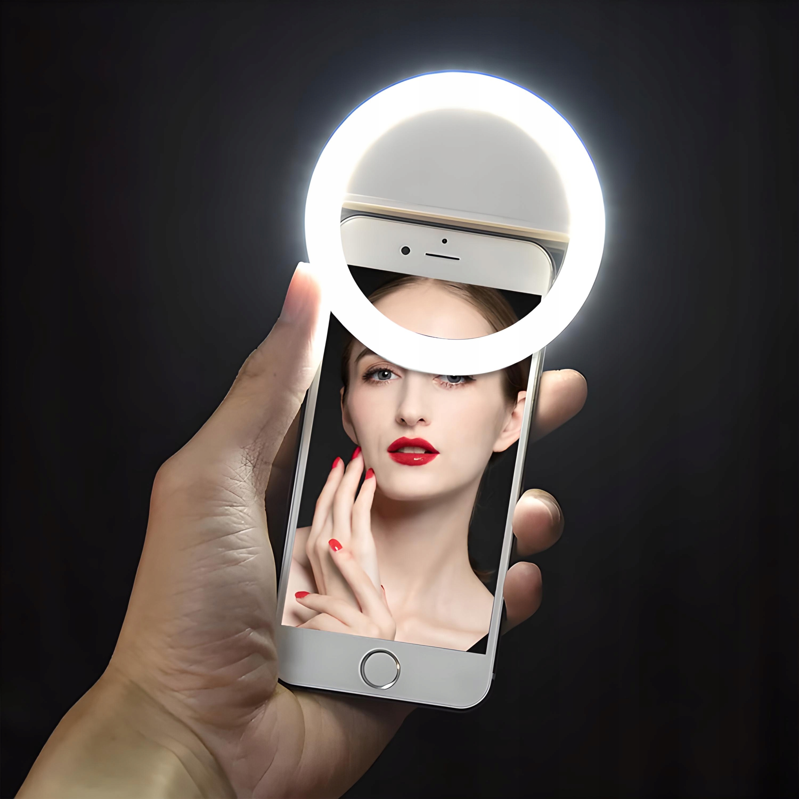 MINI LAMPA PIERŚCIENIOWA SELFIE NA TELEFON TABLET Model Biała z akumulatorem
