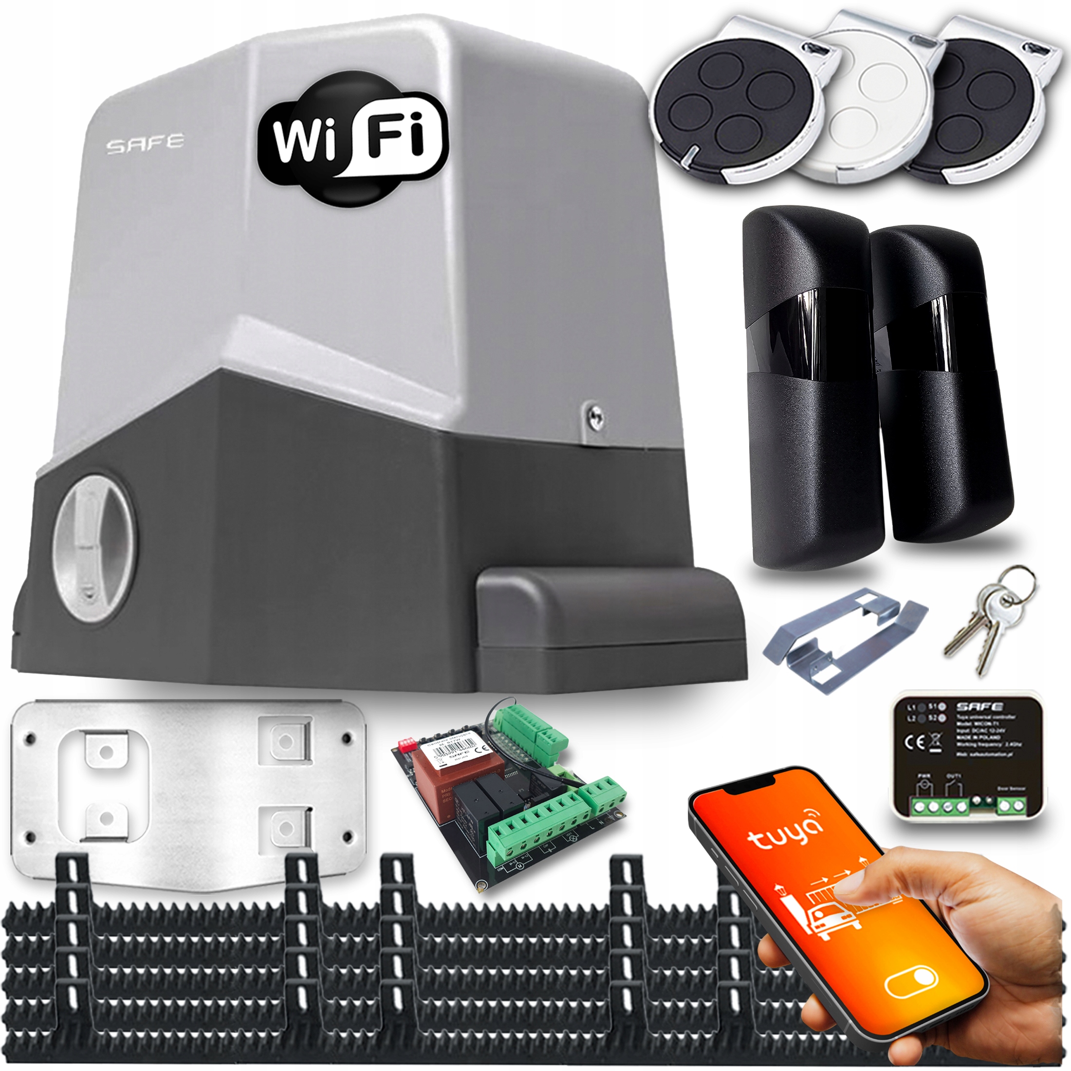 Pohon Na Posuvnú Bránu 1000KG Wifi Tuya 5xlišty 3x diaľkový ovládač Automat Safe