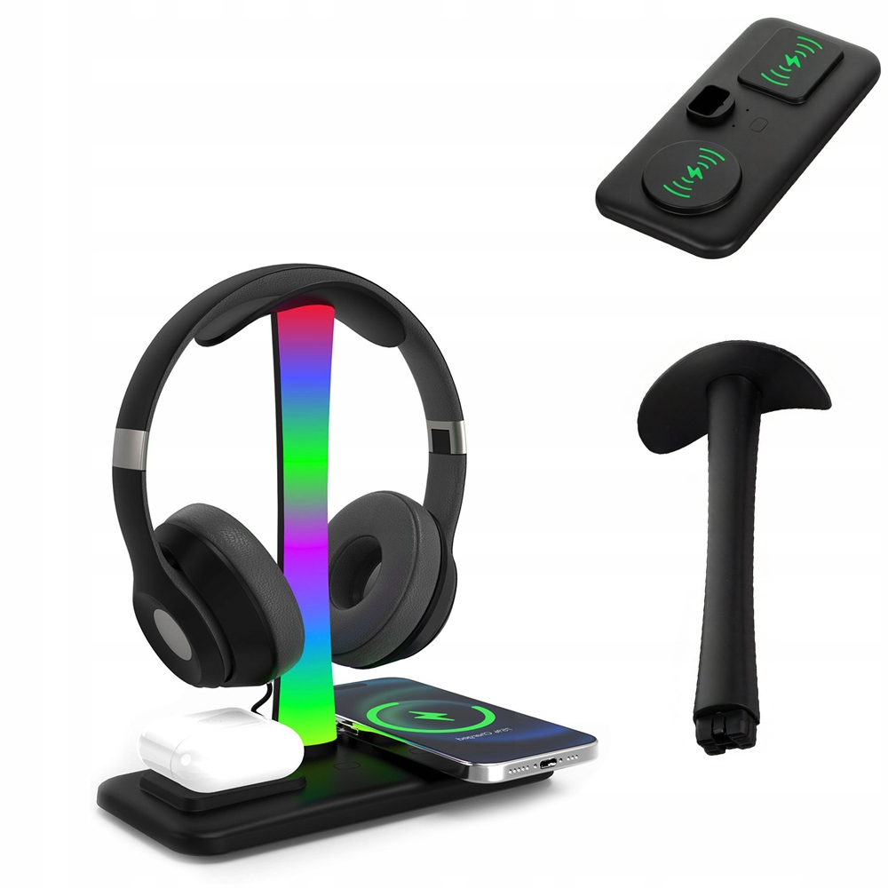 Stojan Na Sluchátka Rgb podsvícení Usb Typ-C pro bezdrátové nabíjení