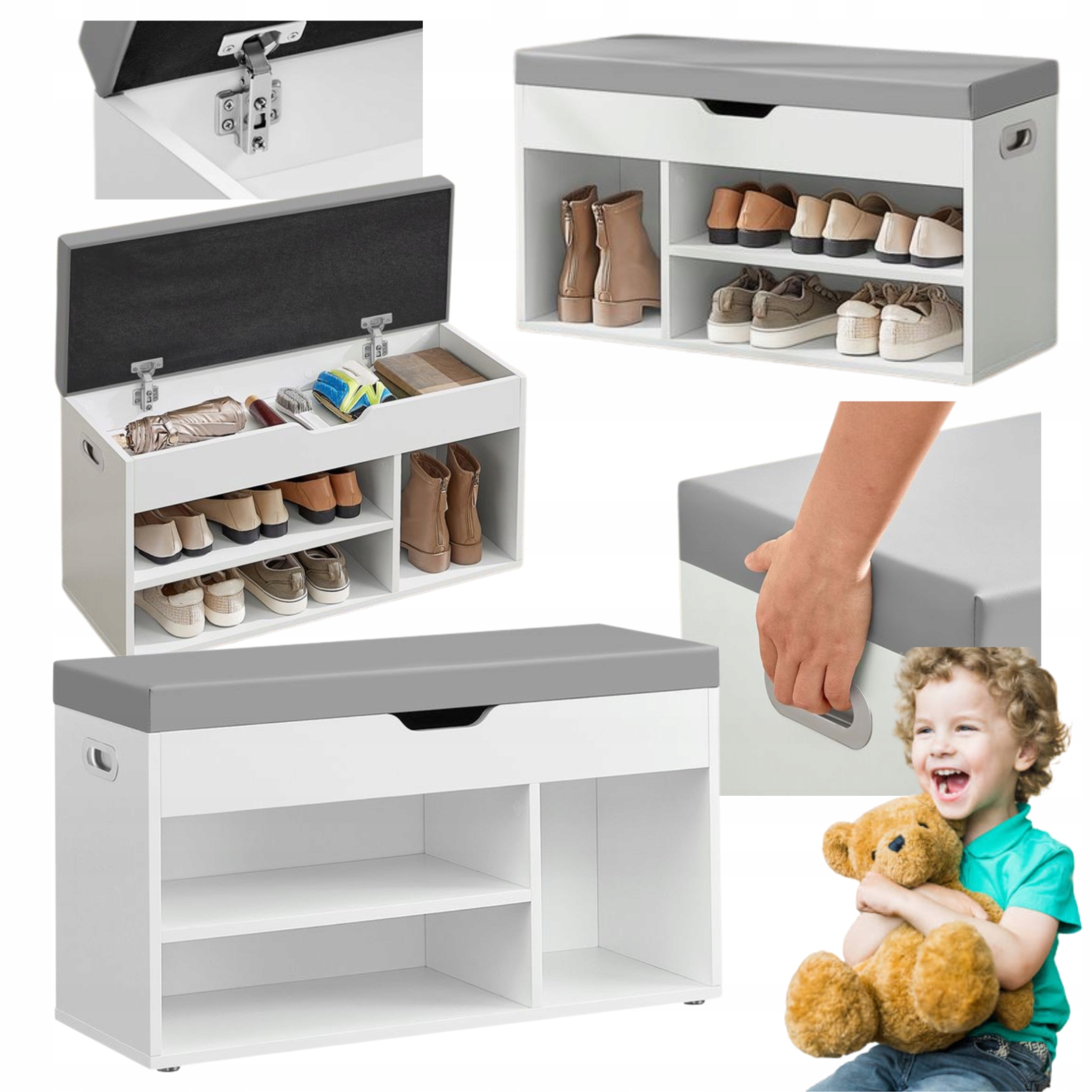 Skříňka na hračky, boty Taburet, lavička s úložným prostorem pro děti, sedák, 3 police
