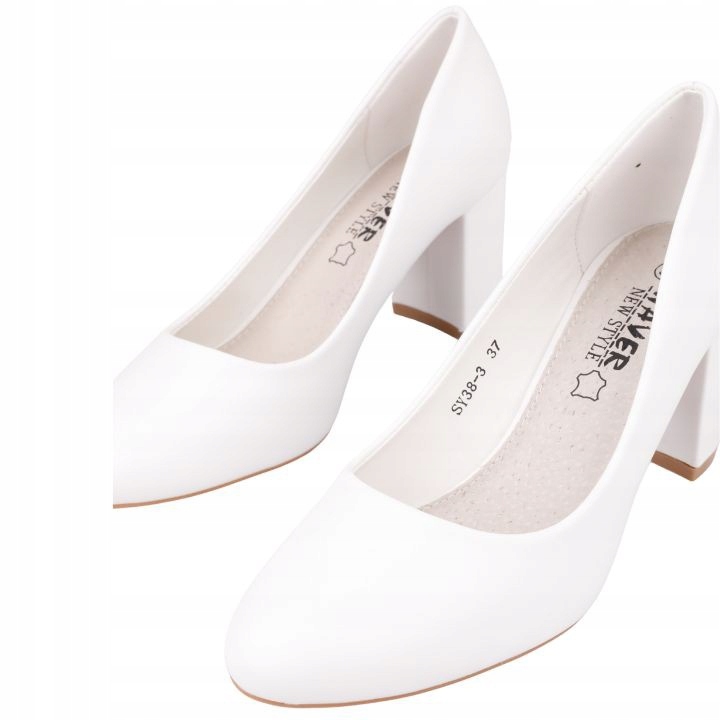 BIAŁE CZÓŁENKA DAMSKIE NA SŁUPKU OBCASIE BUTY ELEGANCKIE WKŁ.EKOSKÓRA Marka inna