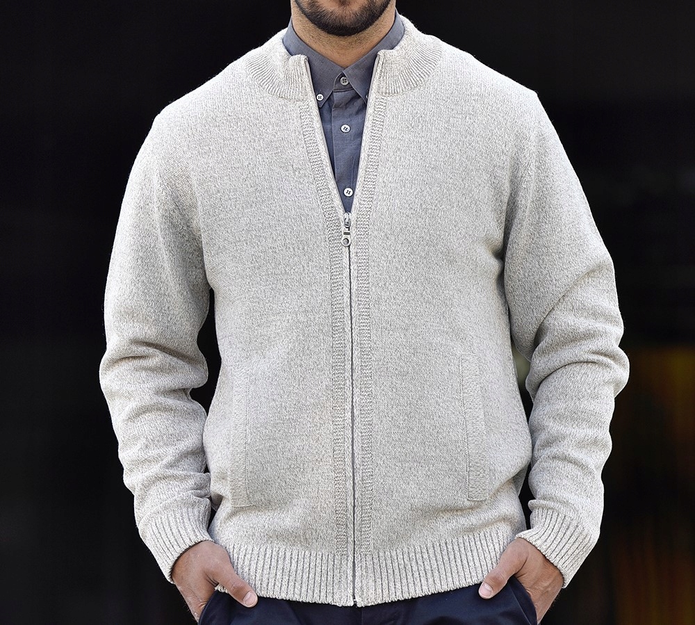 SWETER MĘSKI BAWEŁNIANY ROZPINANY - BEŻOWY XXL