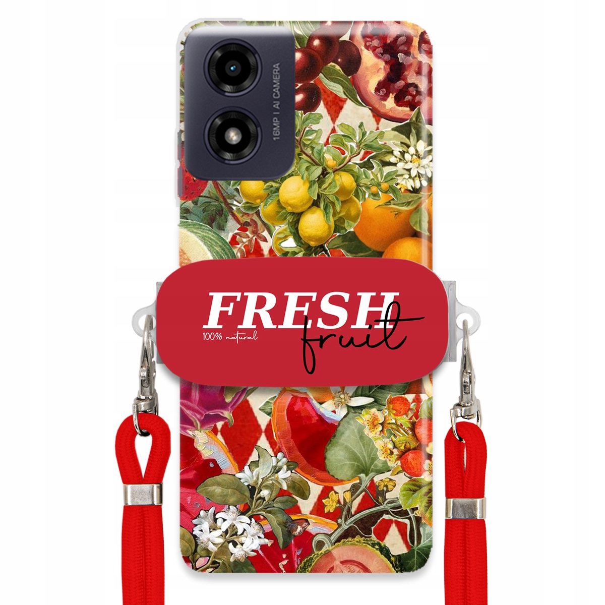 Pouzdro pro Motorola G04 Červené Crossbody vodítko Držák Fresh Fruit Ovocné